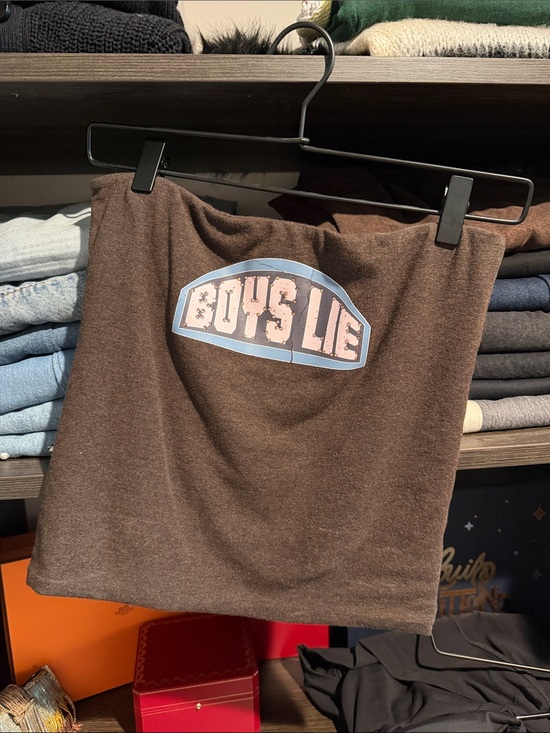 Boys Lie Tops - BOYS LIE Brown tube top with Blue-Pink Logo